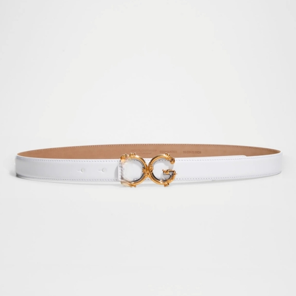 DOLCE & GABBANA Baroque Logo Leather Belt In White Calf Leather - Picture 3 of 13